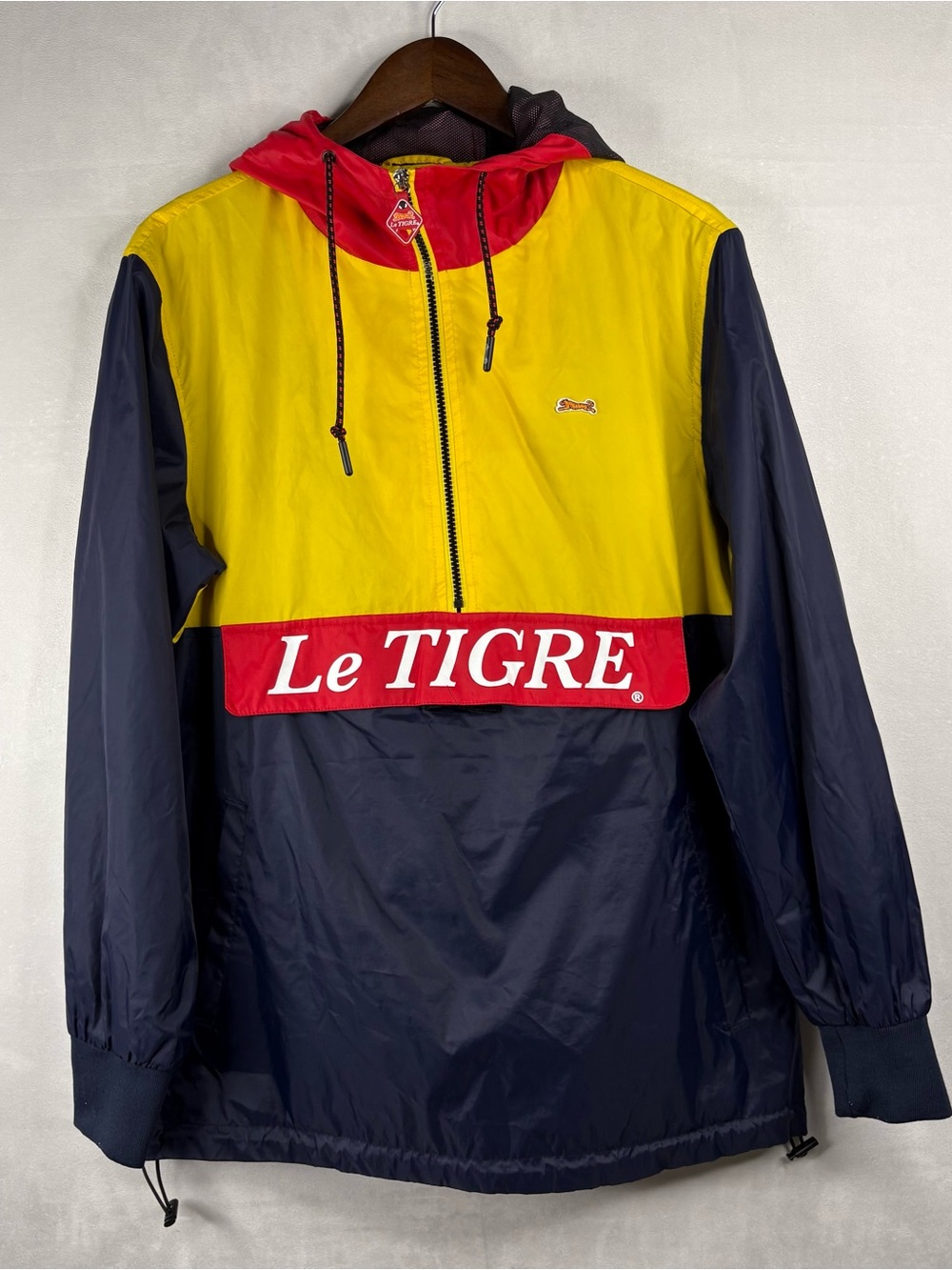 Le Tigre Windbreaker Jacket Mens Small Colorblock Hooded Anorak Spellout Streetw